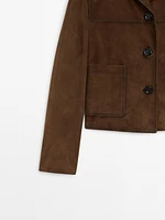 Short suede leather jacket with pocket details