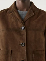 Short suede leather jacket with pocket details