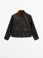 Nappa leather jacket with corduroy collar