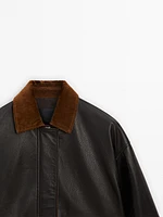 Nappa leather jacket with corduroy collar