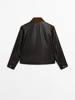 Nappa leather jacket with corduroy collar