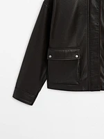 Nappa leather jacket with corduroy collar