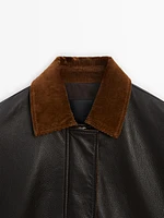 Nappa leather jacket with corduroy collar