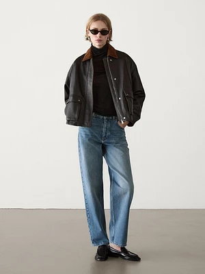 Nappa leather jacket with corduroy collar