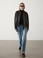 Nappa leather jacket with corduroy collar