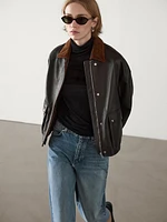 Nappa leather jacket with corduroy collar