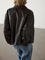 Nappa leather jacket with corduroy collar