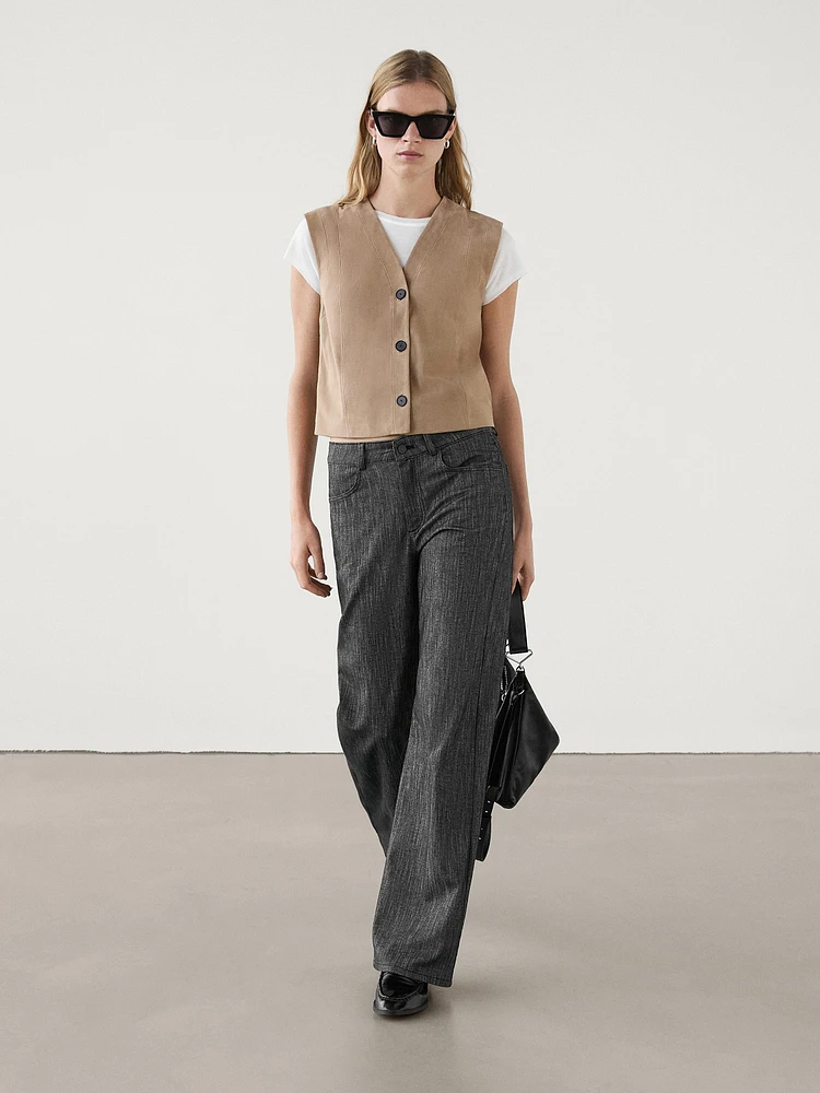 Suede leather waistcoat with buttons