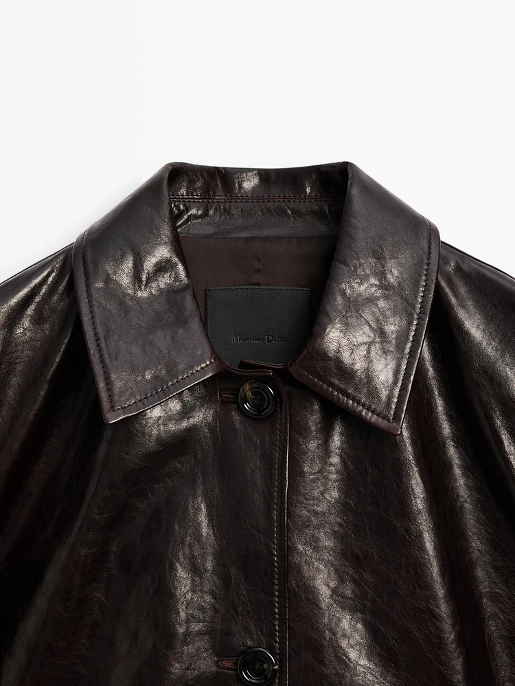 Nappa leather creased-effect coat