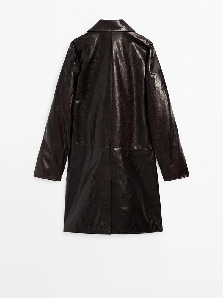 Nappa leather creased-effect coat