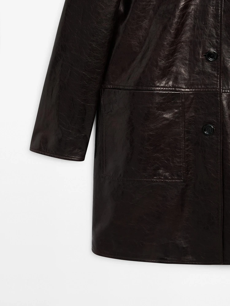 Nappa leather creased-effect coat