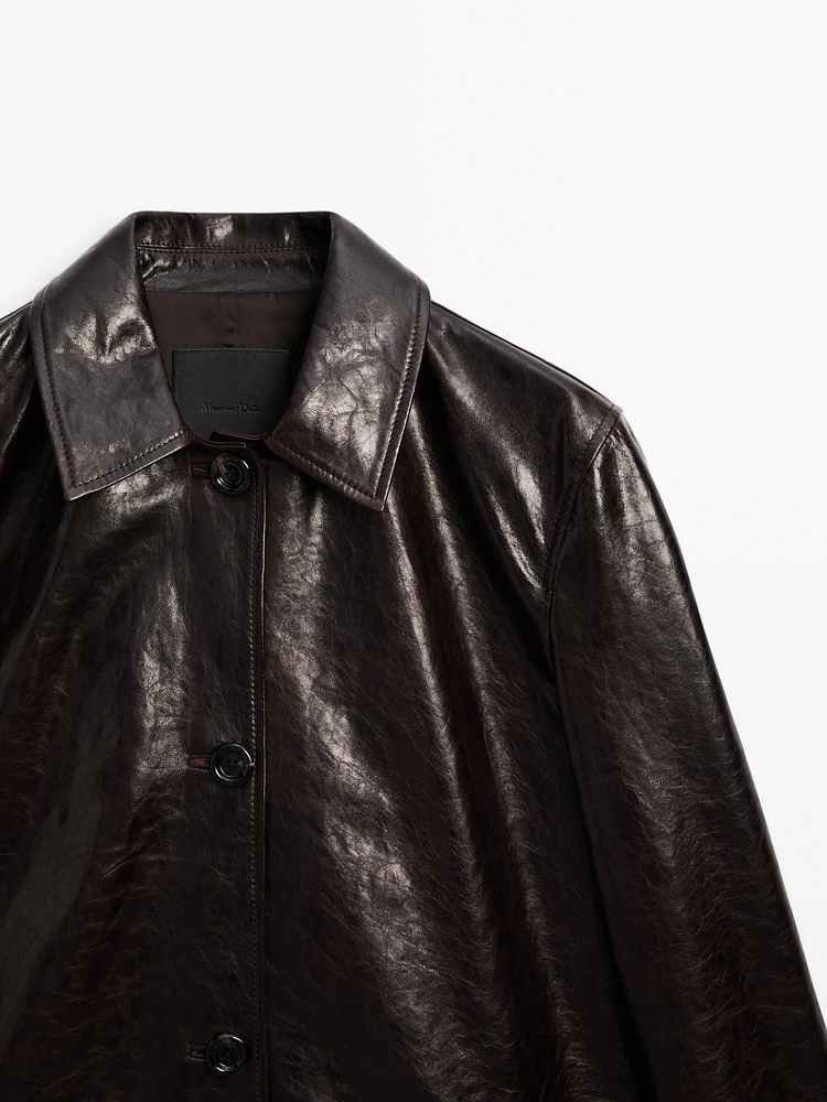 Nappa leather creased-effect coat