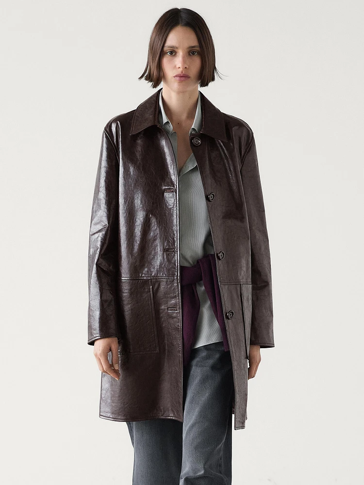 Nappa leather creased-effect coat