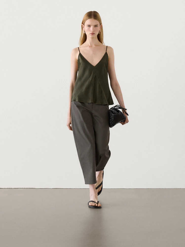 Straight-leg cotton blend trousers