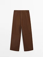 Poplin trousers with elasticated waistband