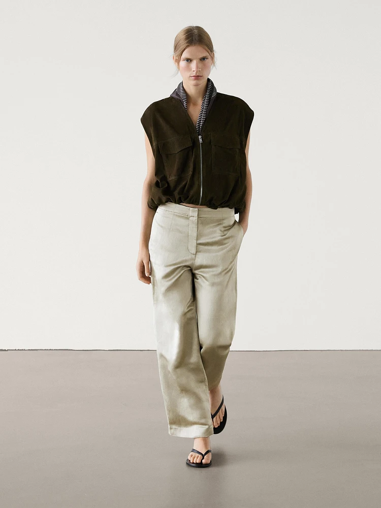 Satin linen blend trousers