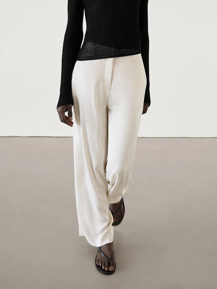 Wide leg satin trousers