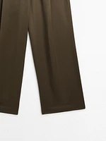 Darted satin wide-leg trousers