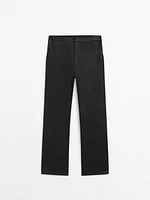 Waxed flare fit cropped trousers