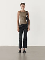 Waxed flare fit cropped trousers