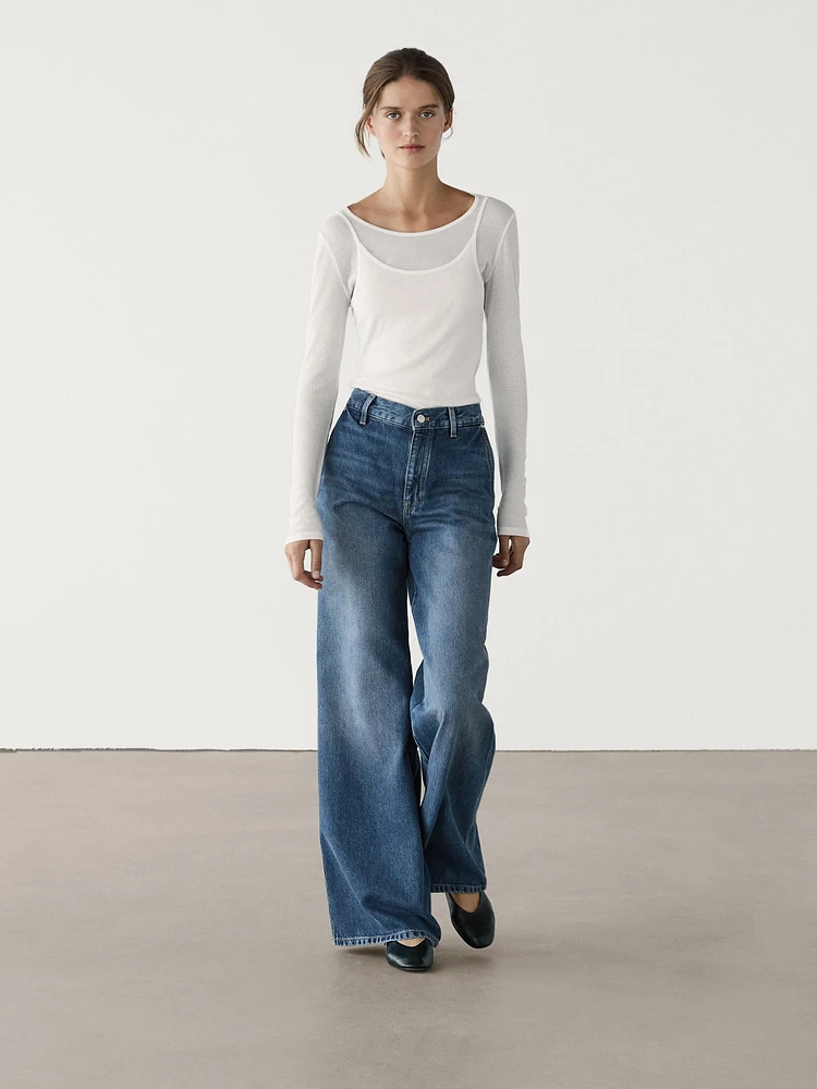 Faded wide-leg relaxed fit jeans