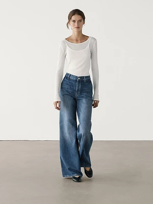 Faded wide-leg relaxed fit jeans