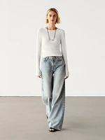 Faded high-waist wide-leg jeans