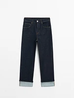 Faded straight-leg high-waist jeans