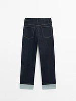 Faded straight-leg high-waist jeans