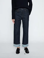 Faded straight-leg high-waist jeans