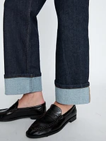 Faded straight-leg high-waist jeans