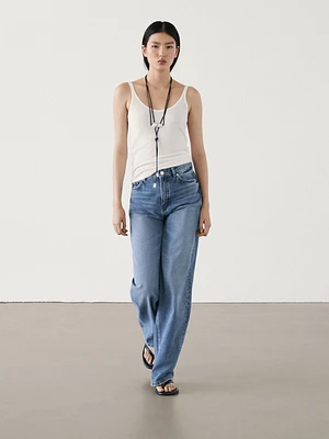 Relaxed fit wide-leg mid-rise jeans