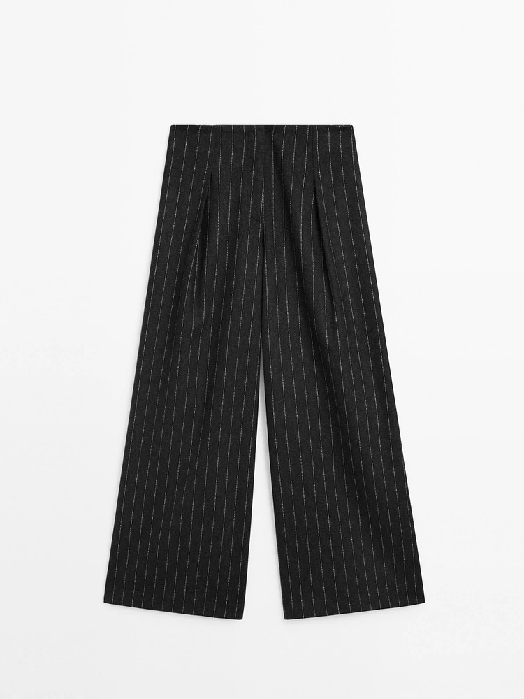 Pleated wool blend palazzo trousers