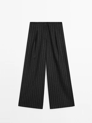 Pleated wool blend palazzo trousers