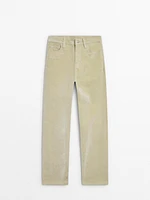 Flocked denim-effect trousers