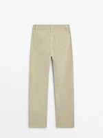 Flocked denim-effect trousers