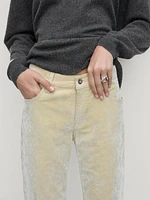 Flocked denim-effect trousers