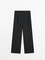 Darted pinstripe trousers