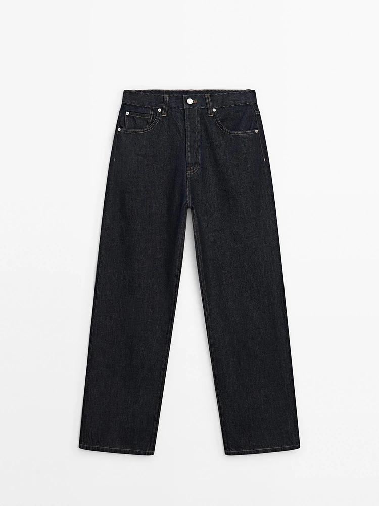 Faded straight-leg high-waist jeans