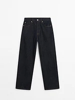 Faded straight-leg high-waist jeans