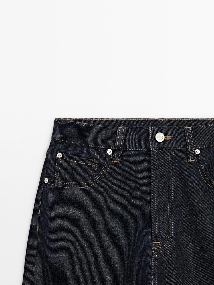 Faded straight-leg high-waist jeans