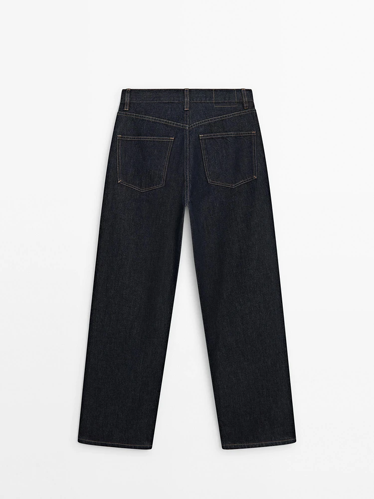 Faded straight-leg high-waist jeans