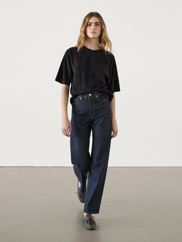 Faded straight-leg high-waist jeans