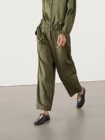 Straight-leg creased satin trousers