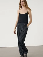 Straight-leg satin trousers with an elastic waistband