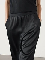 Straight-leg satin trousers with an elastic waistband