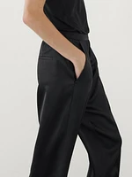 Straight-leg satin trousers with an elastic waistband