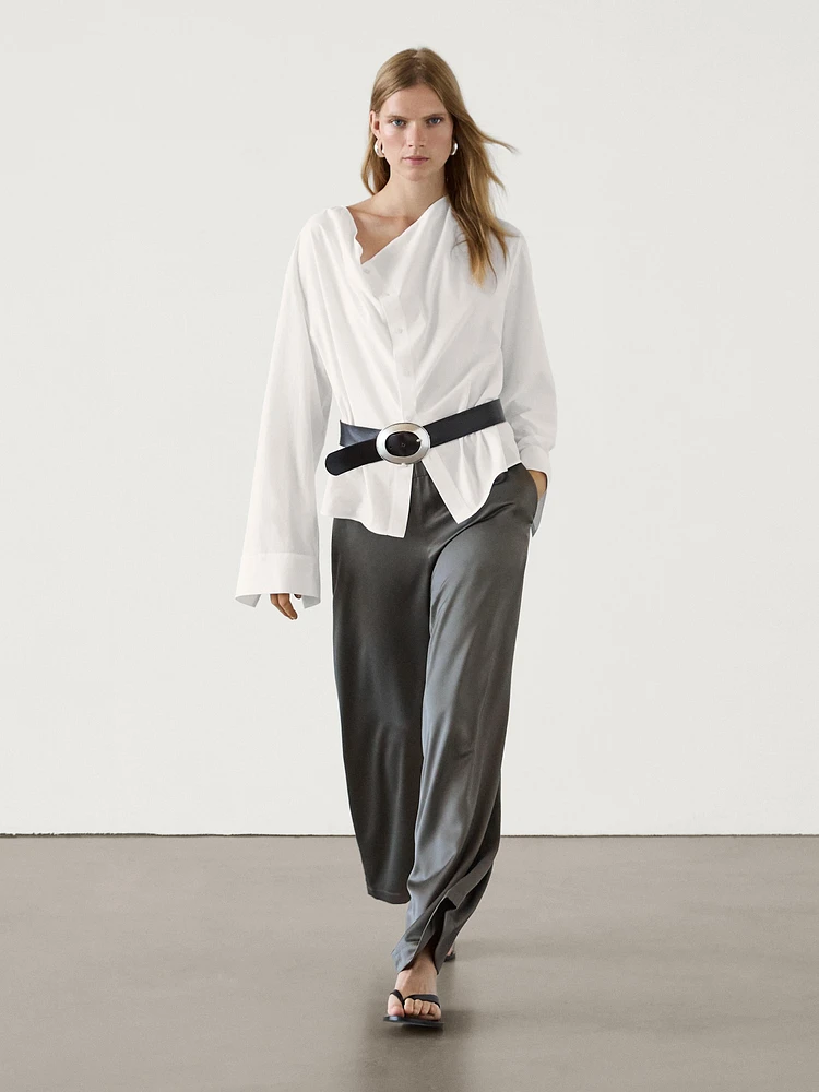 Wide leg satin trousers