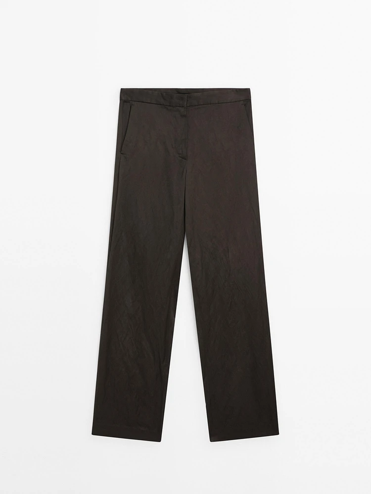 Satin barrel fit trousers