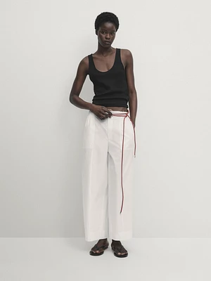 Cotton carpenter trousers with elasticated detail